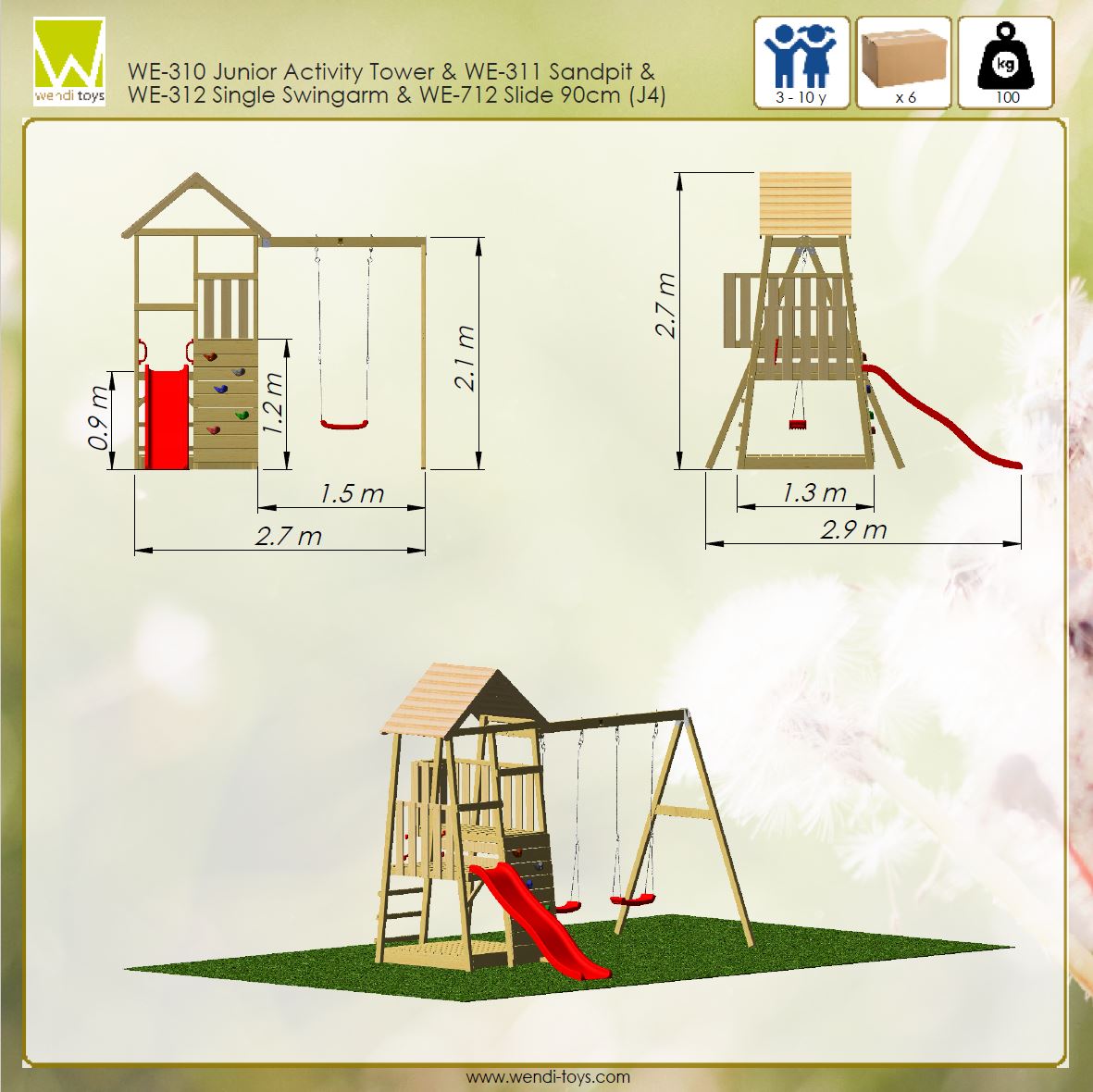 J4 Junior garden playground with slide and swing