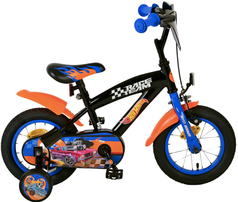 Hot Wheels gyerekbicikli - fiú - 12 colos - Fekete Narancs Kék