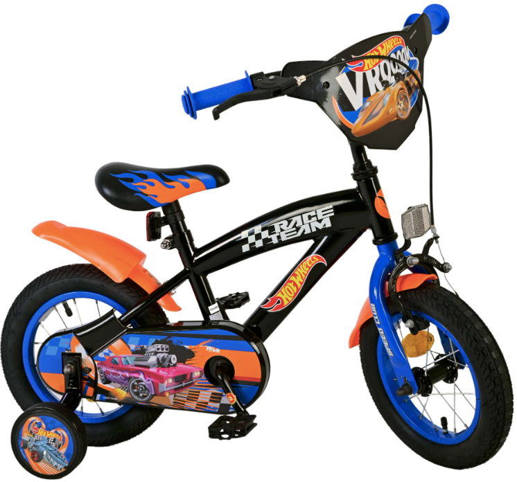 Hot Wheels gyerekbicikli - fiú - 12 colos - Fekete Narancs Kék