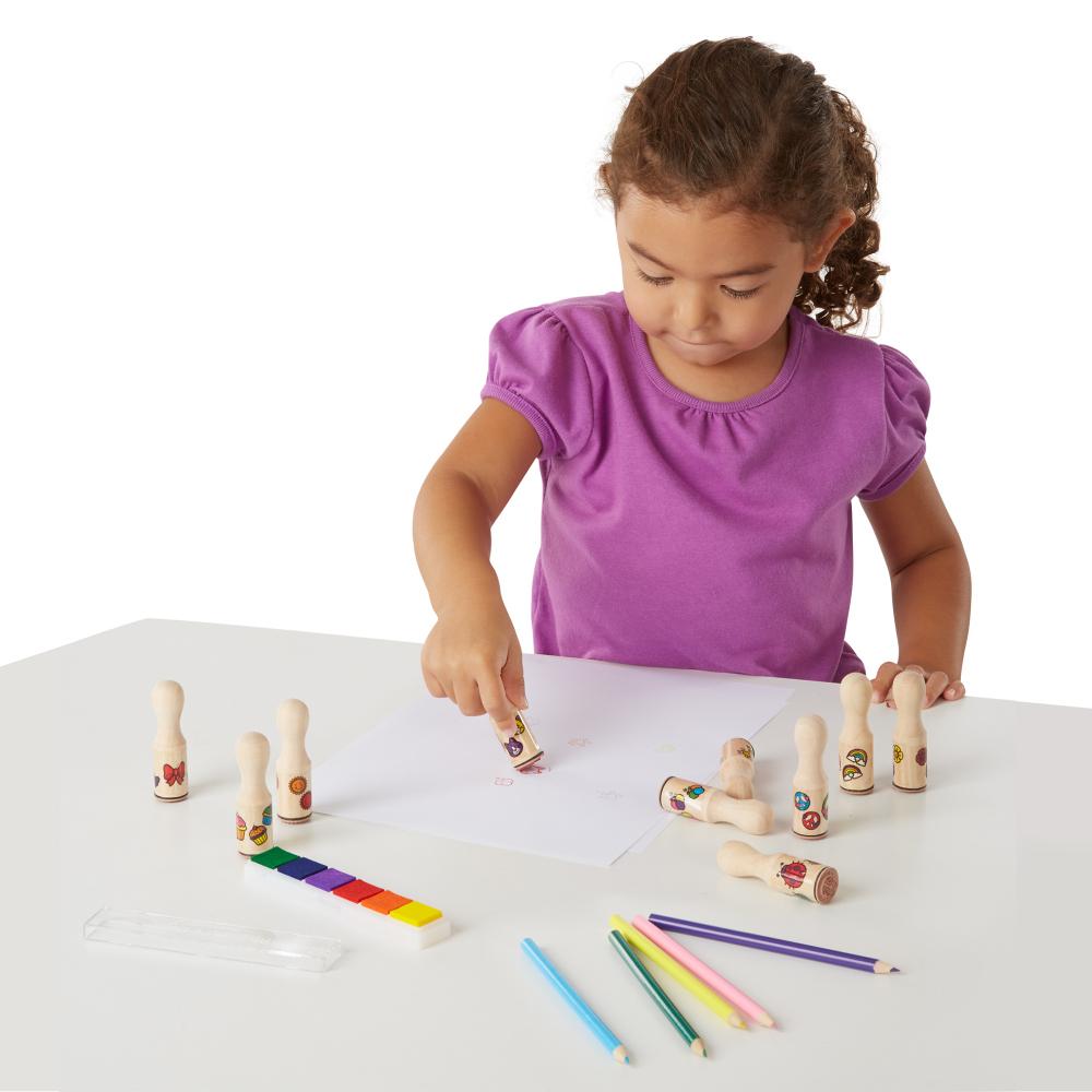 Melissa & Doug Fa nyomda készlet ceruzákkal, nagy méretű, fogantyús