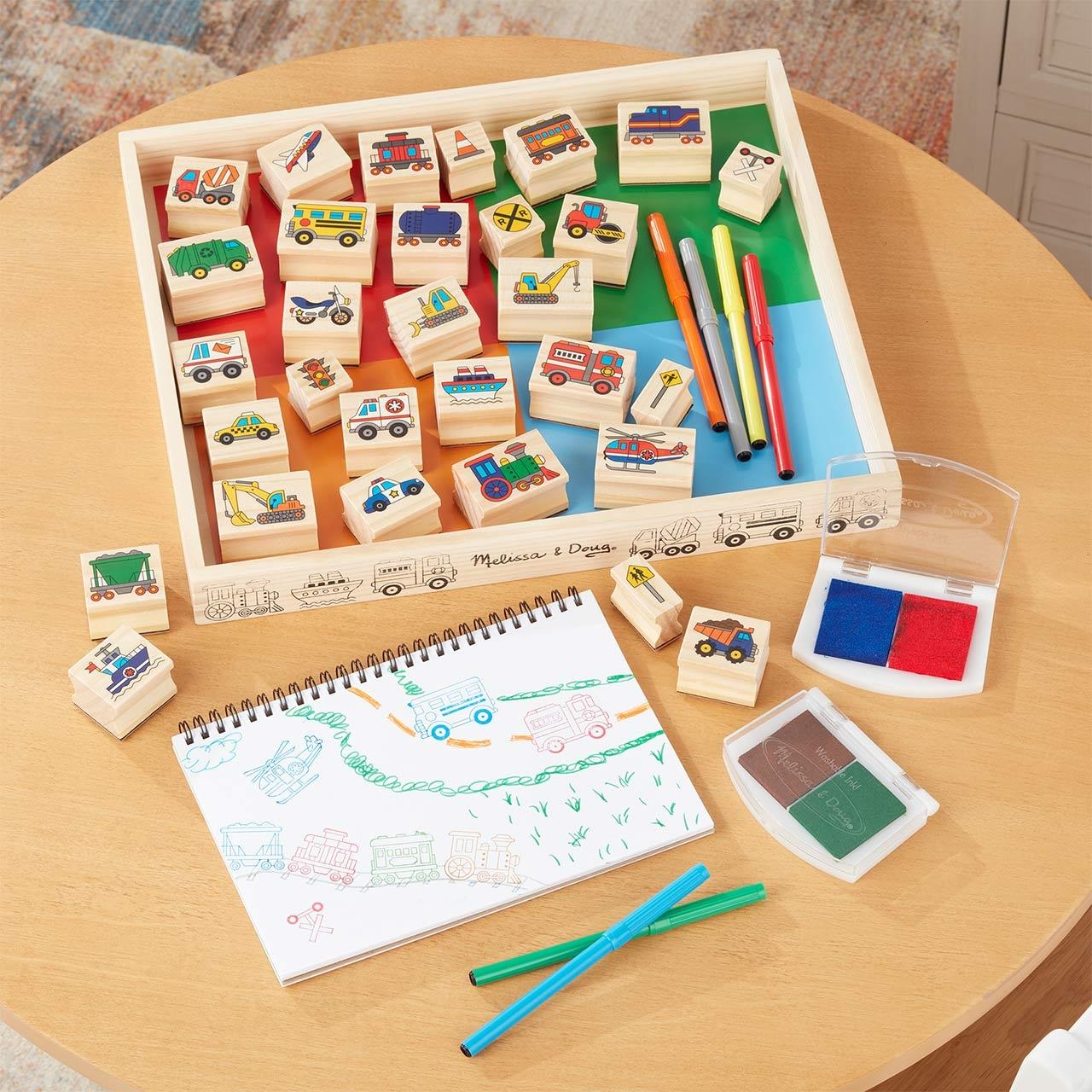 Melissa & Doug Fa nyomda készlet filcekkel, deluxe járművek