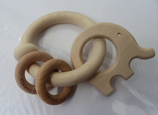Pumpkin Design with natural wooden rattle chew - Elephant