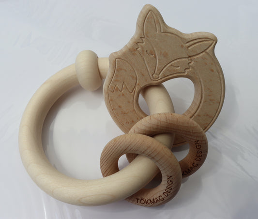 Pumpkin Design with natural wooden rattle chew - Fox