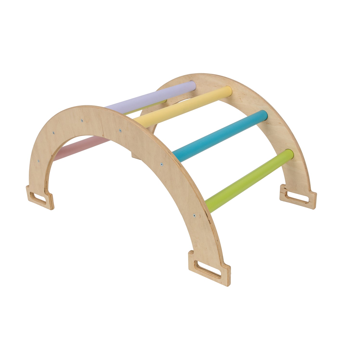 Montessori dúhová hojdačka / oblúk s lezeckou rampou a vankúšom (malá veľkosť, pastelové farby)