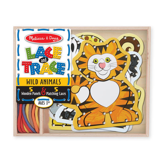 Melissa & Doug Fa készégfejlesztő játék, Fűzős vadállatok