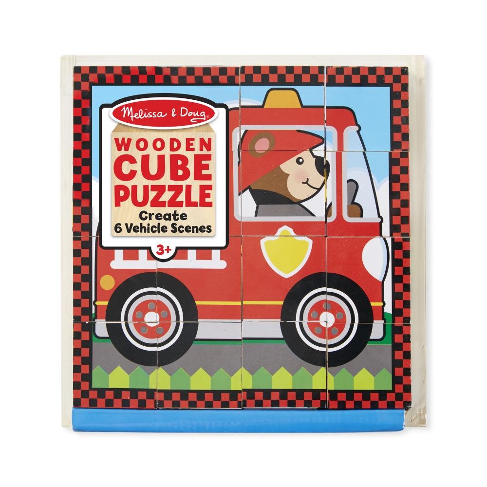 Melissa & Doug Fa készségfejlesztő játék, Kockakirakó, járművek