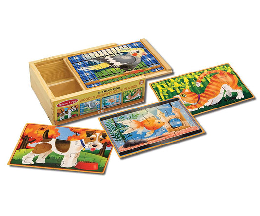 Melissa & Doug Fa készségfejlesztő játék, Puzzlek dobozban, kis kedvencek
