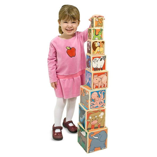 Melissa & Doug Fa készségfejlesztő játék, Toronyépítő, állatok