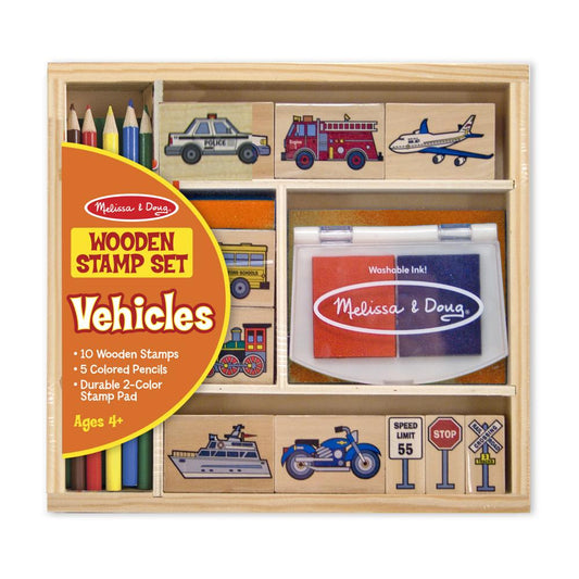 Melissa & Doug Fa nyomda készlet ceruzákkal, járművek