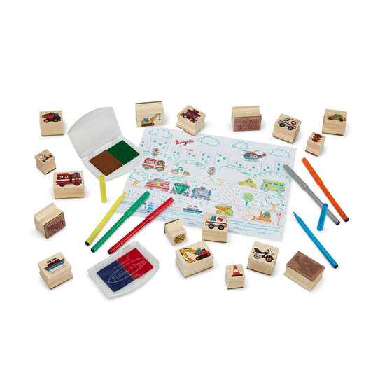 Melissa & Doug Fa nyomda készlet filcekkel, deluxe járművek