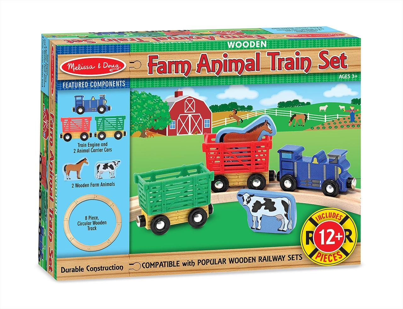 Melissa & Doug Fa vonatok és sínek, Állatszállító vonat 8 db-os sínkészlettel