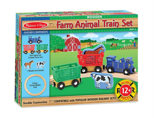 Melissa & Doug Fa vonatok és sínek, Állatszállító vonat 8 db-os sínkészlettel