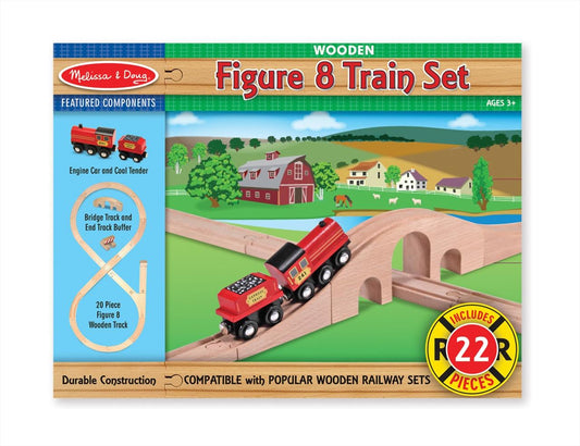 Melissa & Doug Fa vonatok és sínek, Szénszállító vonat 20 db-os sínkészlettel