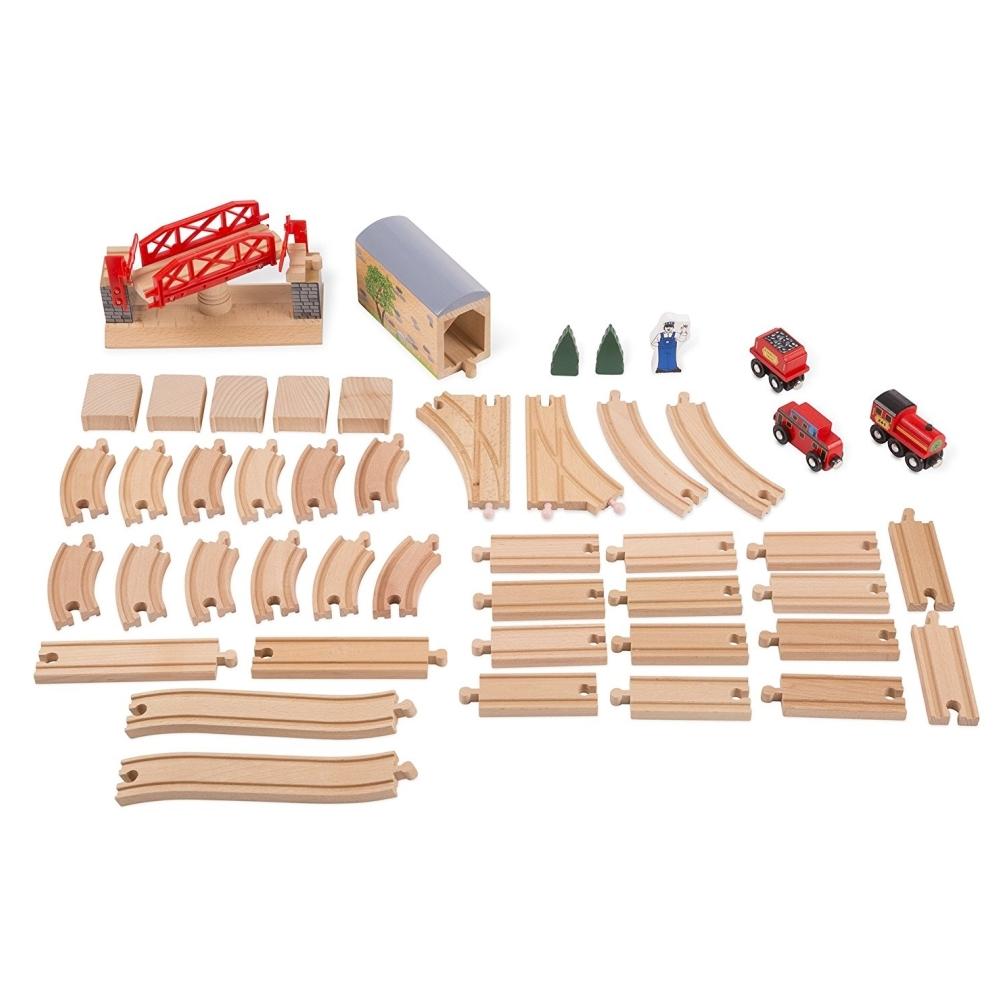 Melissa & Doug Fa vonatok és sínek, Vonat és sínek és kiegészítők, 47 db-os szett